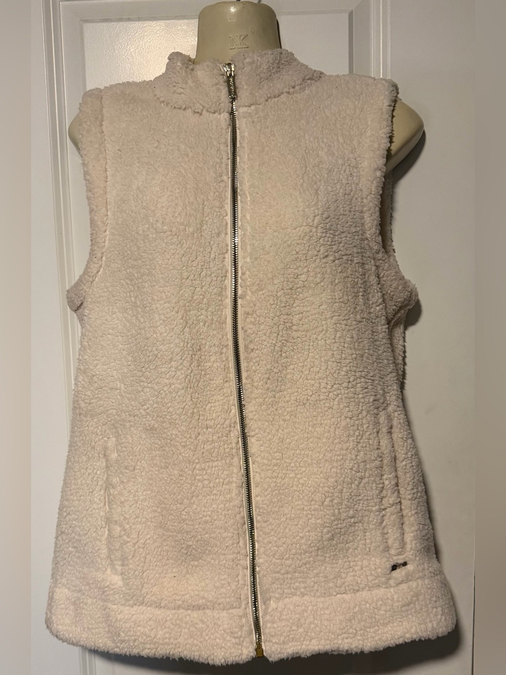Calvin Klein Cream Sherpa Zip-Up Vest